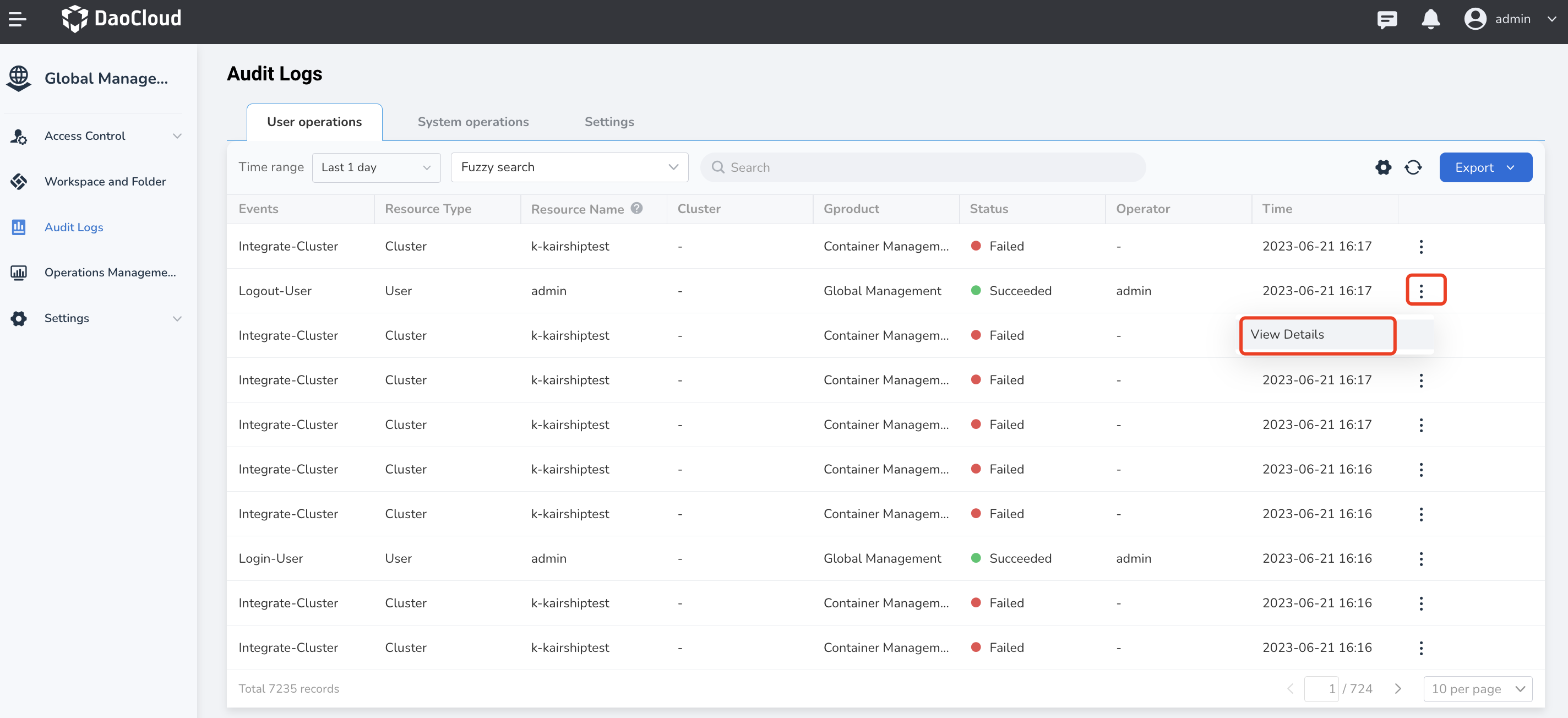 User audit logs