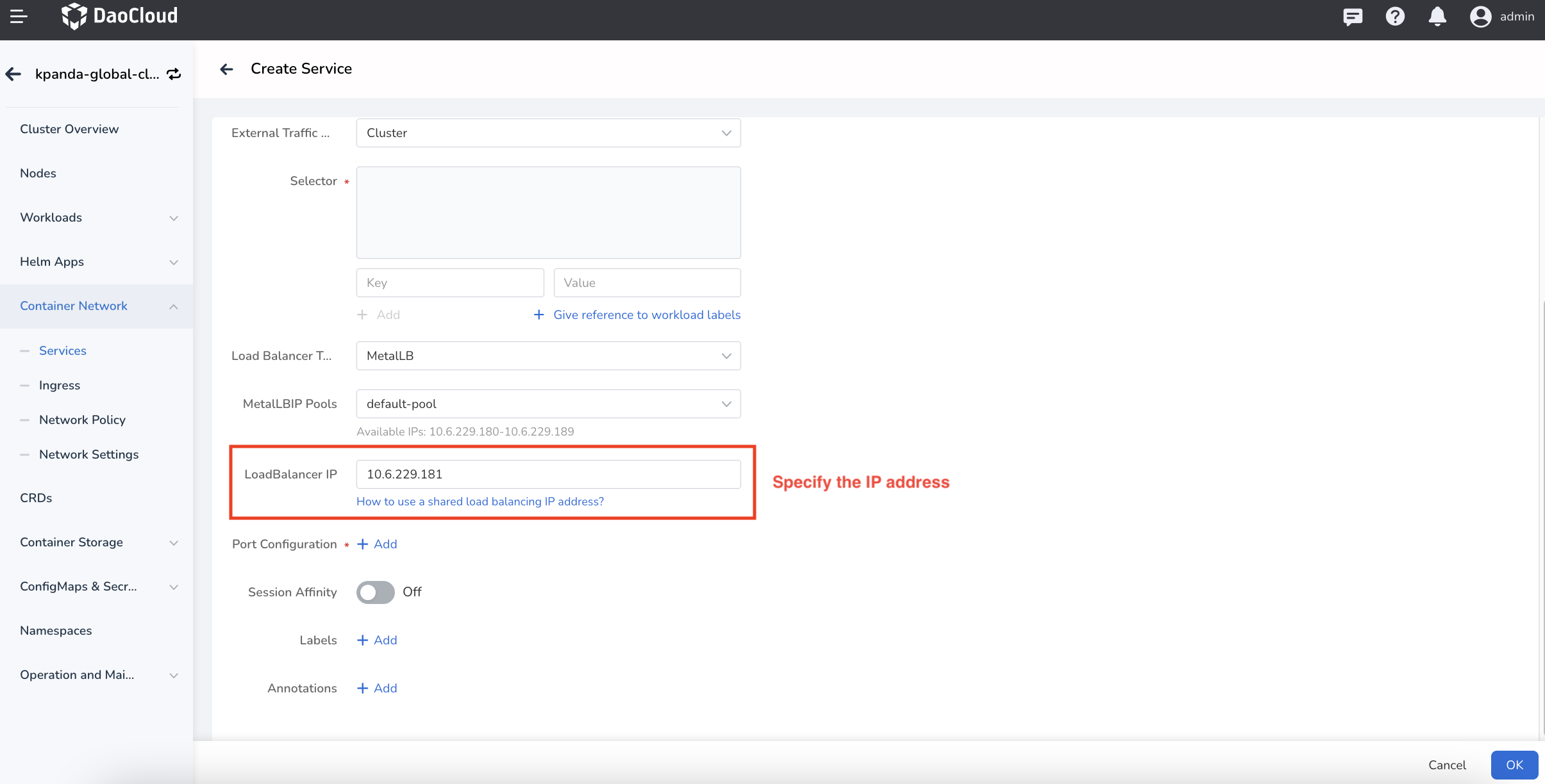 specify ip