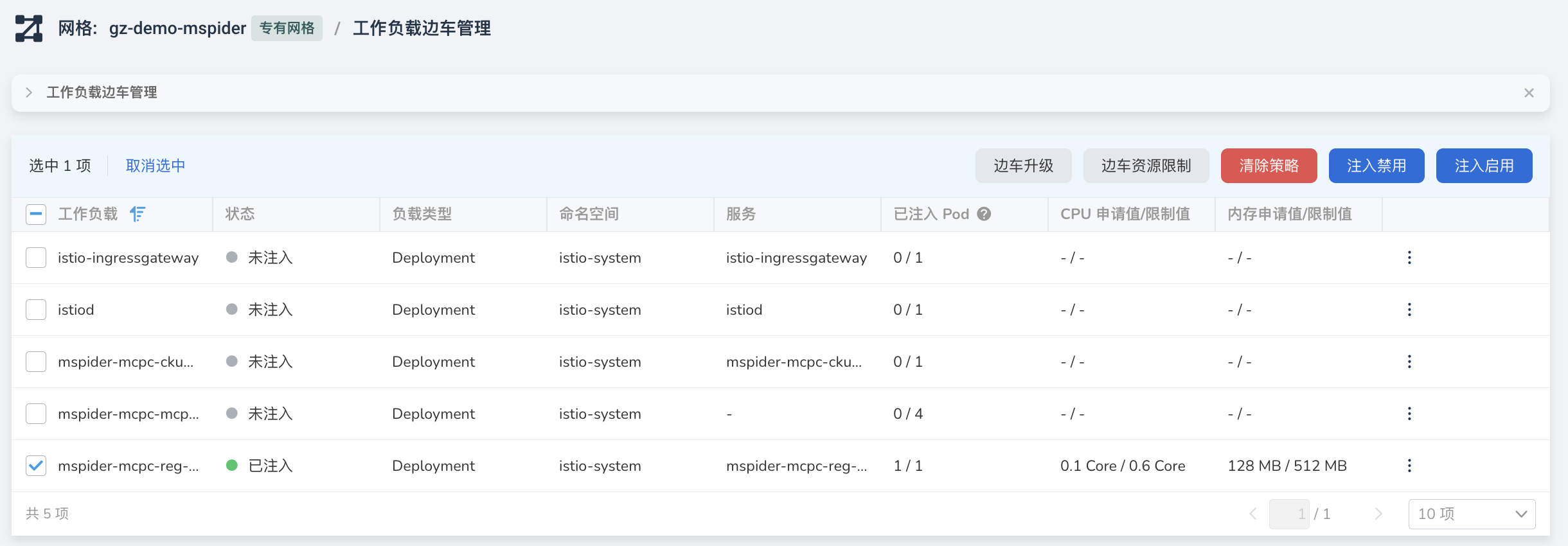 选择边车禁用